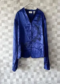 ジャケット【XL】コビントン ネイビー カラージャケット 花刺繍 レディース