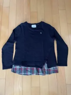 アーノルドパーマー　ネイビー リブ編み 長袖ニット チェック柄　Ｌ