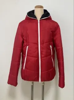 レッド フード付き ダウンジャケット 中綿ジャケット カジュアル アウター