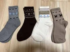 レディース 靴下 4足セット クルーソックス 猫柄 リボン柄 ノルディック柄