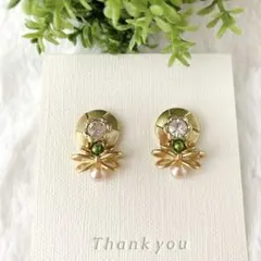 No.24　ゴールドボタンとリボン　ピアス/イヤリング　レジン　ハンドメイド