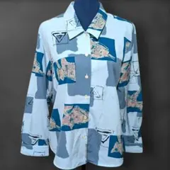 【昭和レトロ】抽象パターン アート柄 長袖 シャツ ブラウス 13 日本製