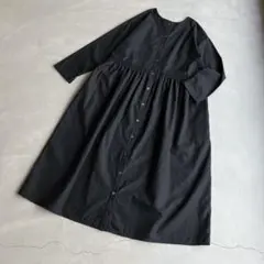 【美品】プレデフランセ　リネン混ギャザーワンピース　ビッグサイズ　黒