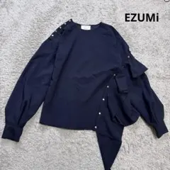 エズミ　EZUMi アシンメトリーフリルブラウス　ネイビー　変形のサムネイル