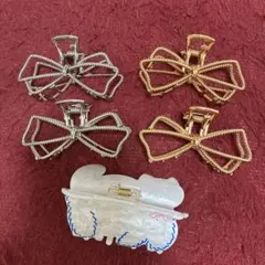 リボン型・猫型ヘアクリップ5個セット