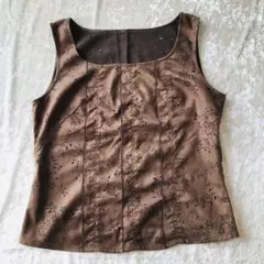 ブラウン刺繍ノースリーブトップスベスト