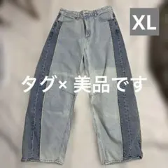 2025年 GU 2トーンバレルレッグジーンズ 62BLUE XLサイズ 丈標準