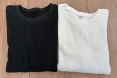UNIQLO ワッフル生地 長袖Tシャツ 2色セット　白、黒