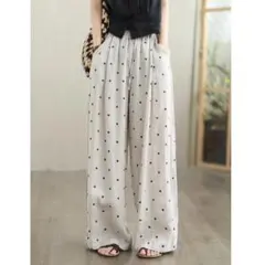 夏物 通勤 カジュアルパンツ レディース 着痩せ ドット柄 おしゃれ度高め