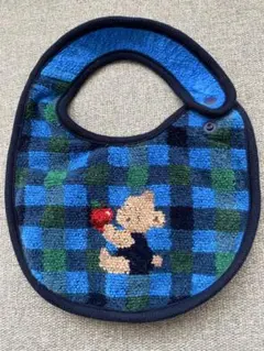 【美品】familiar シェニール織 スタイ 青色チェック