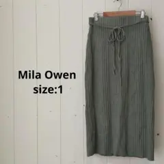 Mila Owen ランダム リブ ニット スカート ミモレ丈 オリーブ 1のサムネイル