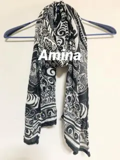 レディス　ストール Amina (アミナ) ショール　白x黒　トライバル柄のサムネイル