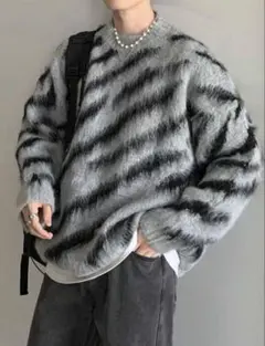 ストライプニットセーター　メンズ　韓国