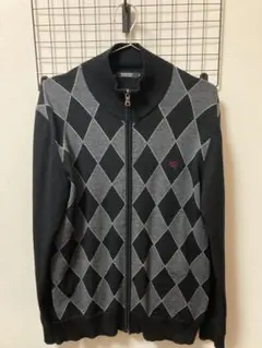 BURBERRY BLACK LABEL アーガイル柄 ジップアップ ニット