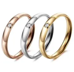 幅3mm ステンレス 1粒ジルコニア 甲丸リング 指輪 シンプル 男女兼用 金属