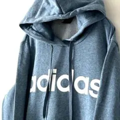 アディダス adidas ロゴ スウェット パーカー Lくすみブルーネイビー古着