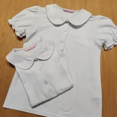 ホワイト 白 襟付きポロシャツ フリル袖 半袖 140