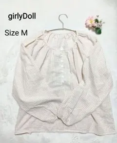 【美品】Girly Doll ギンガムチェック風ブラウス 普通サイズ　ピンク系