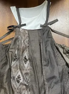 大島紬正絹泥染パッチ エプロンワンピ サロンペットスカート