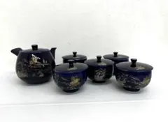 飛鶴 金彩 茶器セット 急須 湯呑5客 緑 グリーン 茶こし付き 和食器