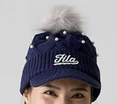 新品✨Fila ネイビー パール付きニット帽