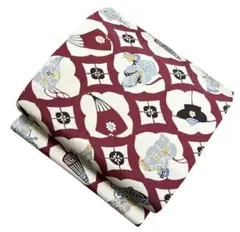 ユ181未着用全通柄名古屋帯 紬　傘などの縁起の良い柄 正绢 着物帯　仕立て上り