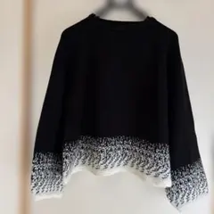 (g) 黒と白のグラデーションニット