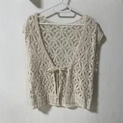 SHOO LA RUE レース編みベスト L アイボリー