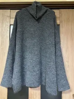 グレー タートルネックニット 長袖セーター　大きいサイズ　Ｌ〜ＬＬサイズ
