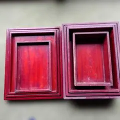年代物 昭和レトロ漆木製入れ子式重箱 四段 蓋付き 昔の生活用品