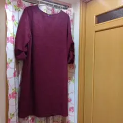 Bou Jeloud バーガンディ バルーン袖 ひざ丈ワンピース サイズ38