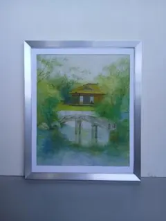 平賀康伸　地中海の祥風　リトグラフ592/1000 直筆サイン有作品N25478 平賀康伸「地中海の祥風」地中海風景 海景画 額装 インテリア #500-1