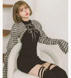 【 Darich 】ダーリッチ シャーリングボレロミニワンピース ブラック 黒