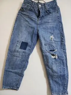 ライトブルー ​【厚手】レディース バギーパンツ デニム ジーンズ Mサイズ