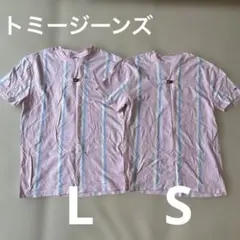 TOMMY JEANS ピンク ストライプ Tシャツ S L