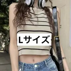 完売品 SHEIN ストライプ クロップニットトップ L アプリコットのサムネイル