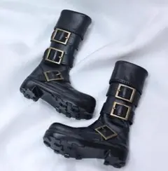 美品】ルタロン 厚底 ビジュー スニーカー M 黒 ダブルベルト 23.5 