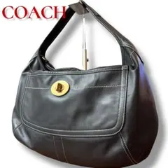 【美品】coachワンショルダーバッグ レザー ホーボー ステッチ ターンロック