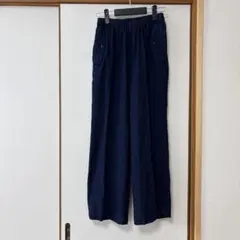 ダークブルーワイドパンツ ウエストゴム ポケット付き