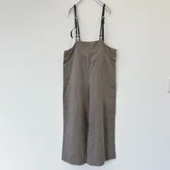 サロペット ワイドパンツ カーキ 麻 ベルトデザイン おしゃれ 重ね着 春