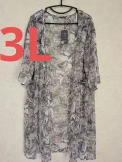 大きいサイズ 新品 3L 花柄 カーディガン 半袖 羽織もの シフォン シースル