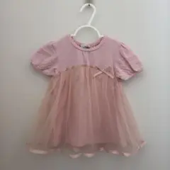 【ナルミヤ】ベビー服 ピンク チュール 半袖トップス 90 リボンのサムネイル