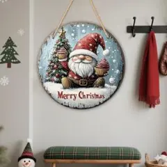 【値下げ】クリスマス 木製オーナメント 北欧 サンタクロース 壁飾り リース