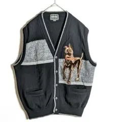 美品　ベスト　ツカモト　アニマル刺繍　刺繍　ウール　Wポケット　日本製　古着