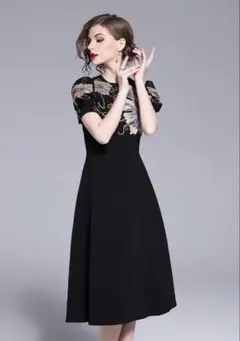 ミモレ丈パーティードレス　ブラック