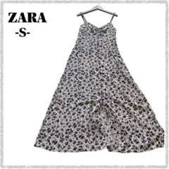 【美品】ZARA ザラ 花柄 キャミソール ワンピース ロング モノトーン S