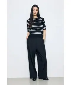 AZUL ボーダー柄 カシミヤ入りコットン半袖ニット クルーネックのサムネイル