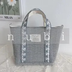 ヌビバッグ＊ミニバッグ　グレー　インド刺繍のサムネイル