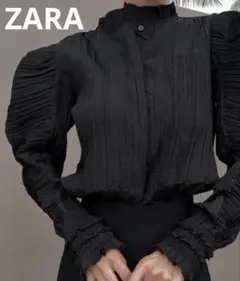 ZARA ザラ　パフスリーブブラウス　Lサイズ　ブラック
