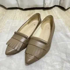 DIANA ベージュローファーパンプス　低ヒール　フラット　23 23.5cm